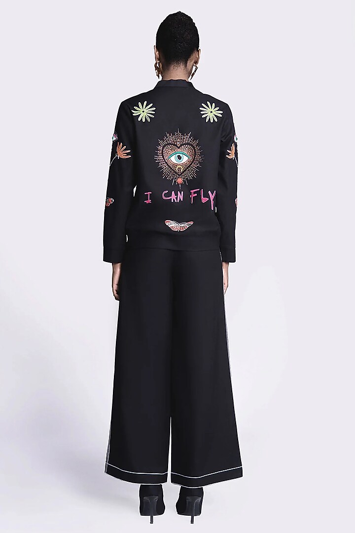 Black Gabardine Embroidered Jacket by Shahin Mannan at Pernia's Pop Up Shop