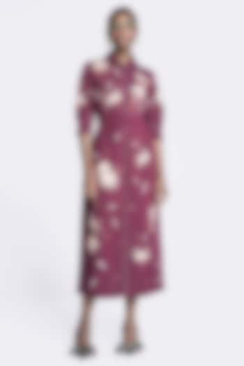 Maroon Double Crepe Embroidered Cocktail Dress by Shahin Mannan at Pernia's Pop Up Shop