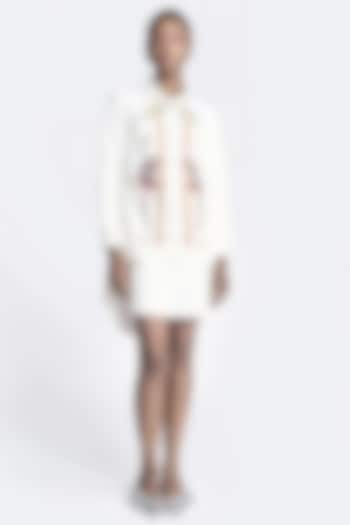 White Double Crepe Embroidered High-Low Shirt Vacation Dress by Shahin Mannan at Pernia's Pop Up Shop