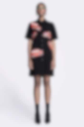 Black Double Crepe Applique Embroidered Shift Vacation Dress by Shahin Mannan at Pernia's Pop Up Shop