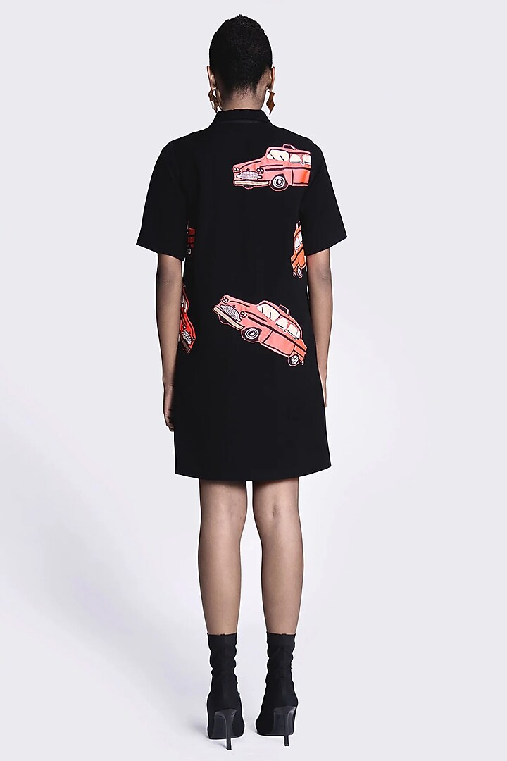 Black Double Crepe Applique Embroidered Shift Vacation Dress by Shahin Mannan at Pernia's Pop Up Shop