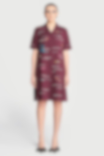 Maroon Double Crepe Embroidered Open Cocktail Dress by Shahin Mannan at Pernia's Pop Up Shop