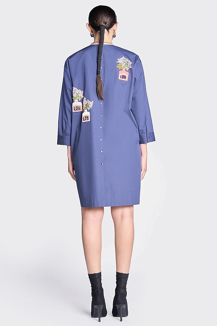 Navy Poplin Embroidered High-Low Vacation Dress by Shahin Mannan at Pernia's Pop Up Shop