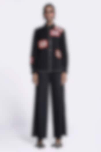 Black Poplin Embroidered Shirt by Shahin Mannan at Pernia's Pop Up Shop