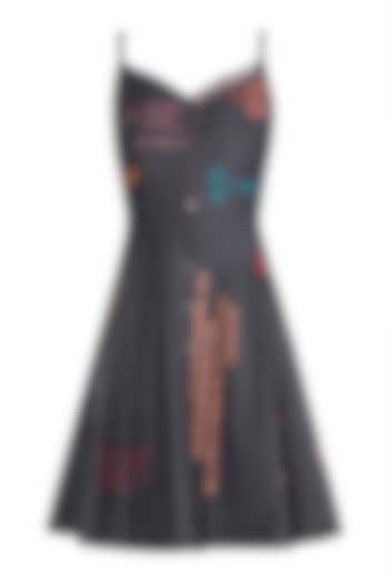 Black Embroidered Spaghetti Straps Mini Dress by Shahin Mannan