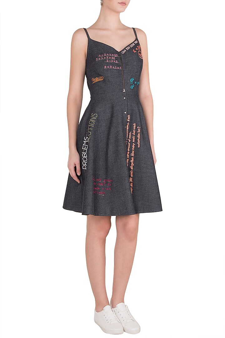 Black Embroidered Spaghetti Straps Mini Cocktail Dress by Shahin Mannan at Pernia's Pop Up Shop