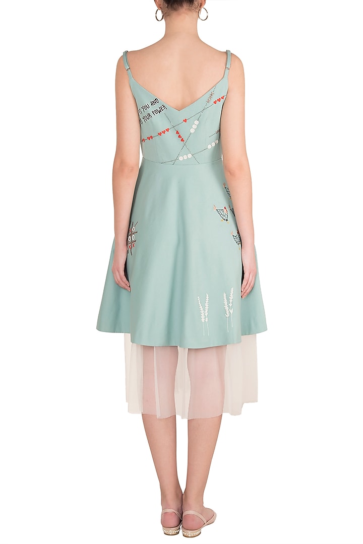 Powder Blue Embroidered Spaghetti Strap Cocktail Dress by Shahin Mannan at Pernia's Pop Up Shop