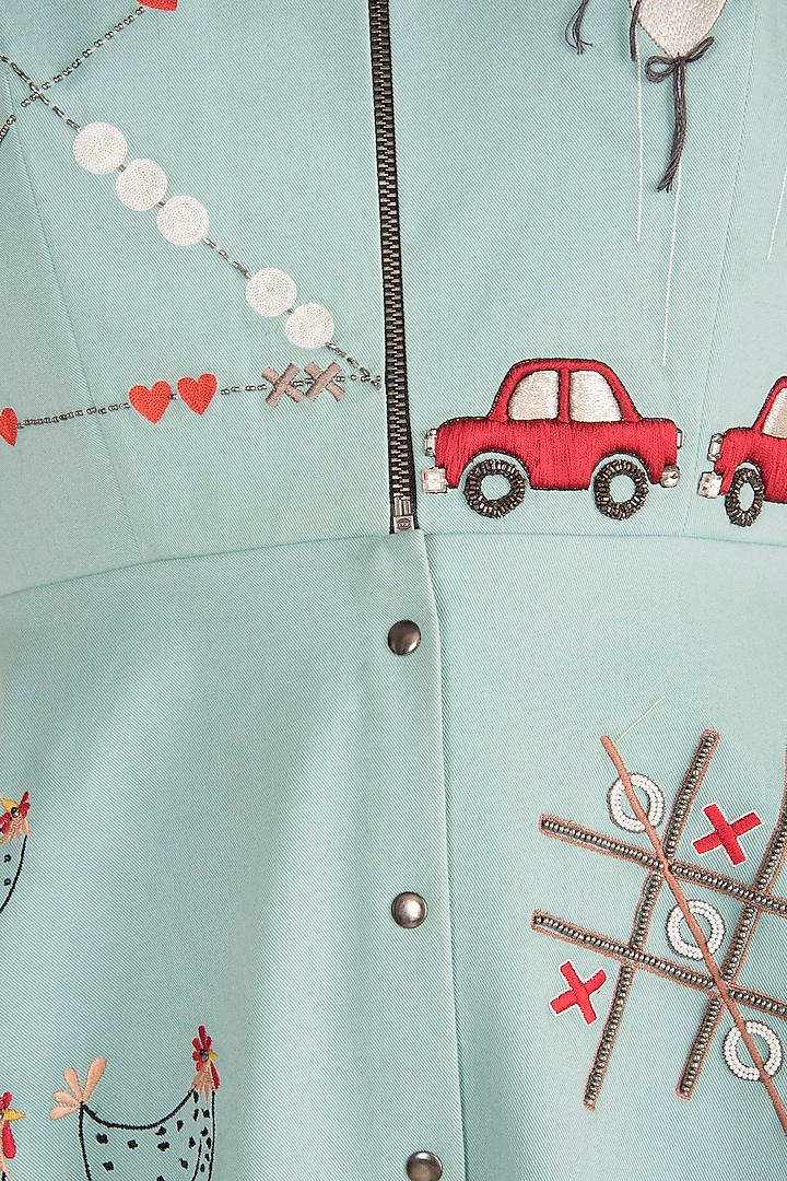 Powder Blue Embroidered Spaghetti Strap Cocktail Dress by Shahin Mannan at Pernia's Pop Up Shop