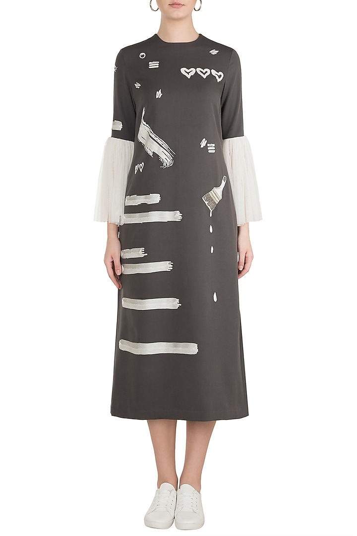 Grey Embroidered Midi Cocktail Dress by Shahin Mannan at Pernia's Pop Up Shop