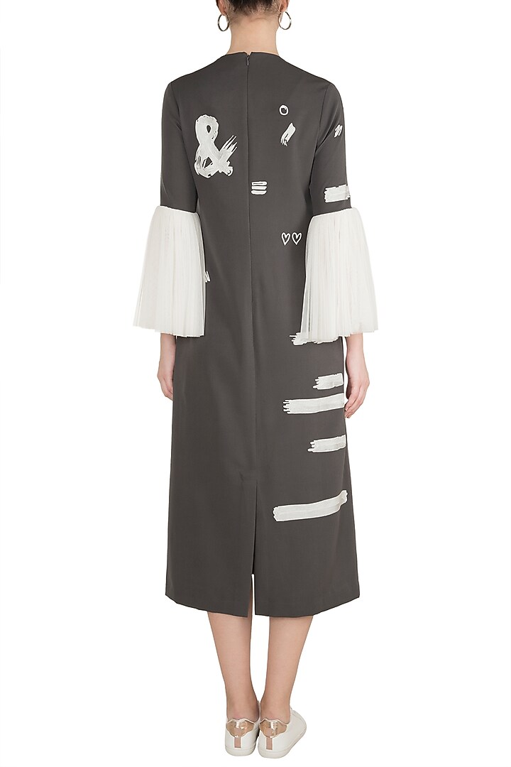 Grey Embroidered Midi Cocktail Dress by Shahin Mannan at Pernia's Pop Up Shop