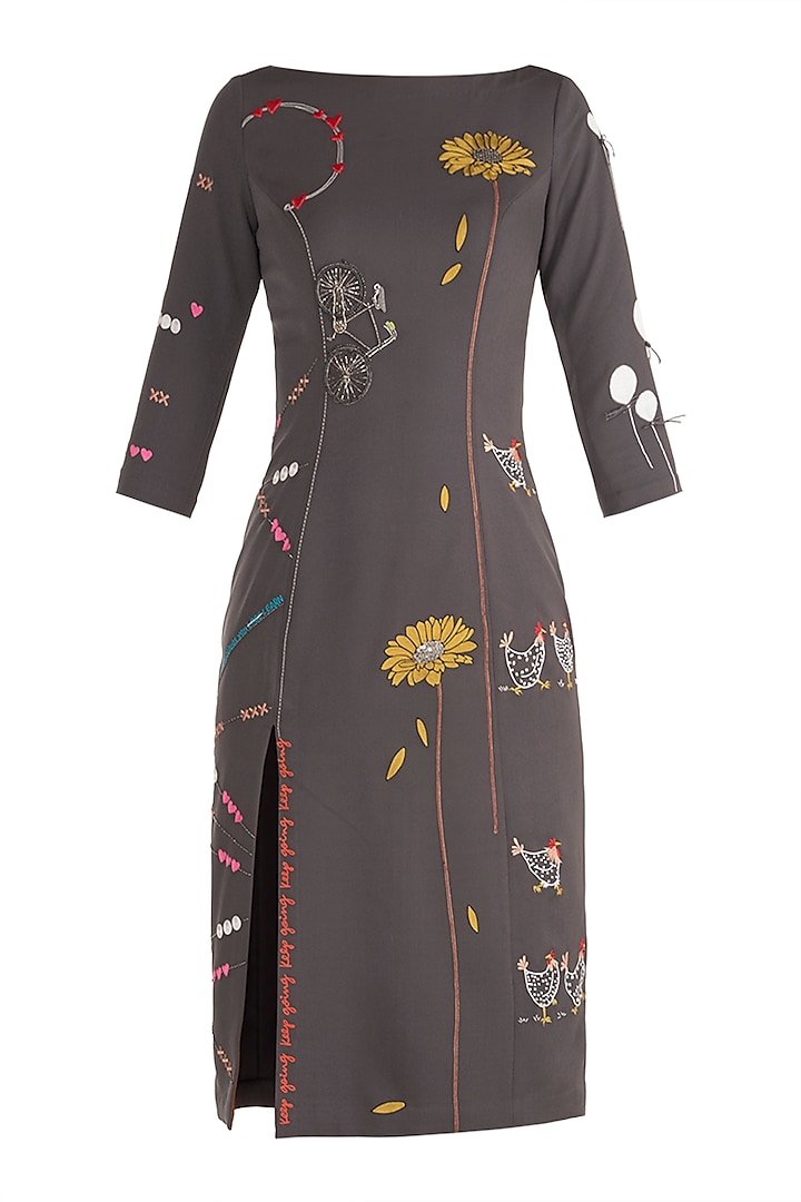 Grey Embroidered Dress by Shahin Mannan