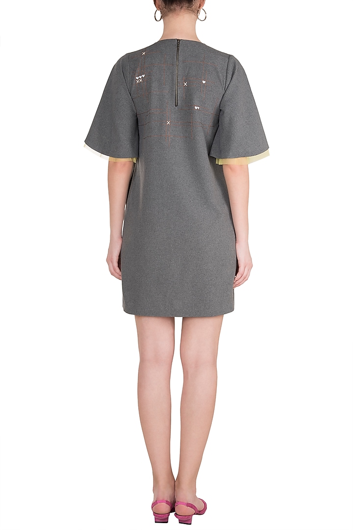 Grey Silk Thread Embroidered Mini Cocktail Dress by Shahin Mannan at Pernia's Pop Up Shop