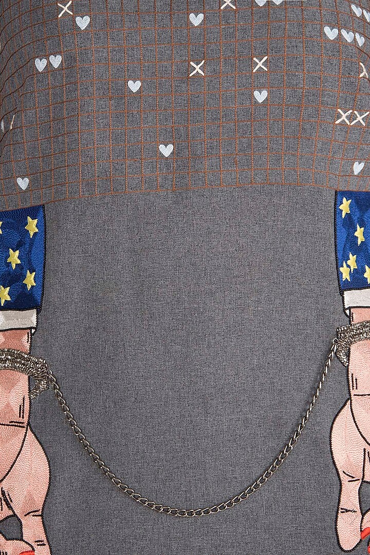 Grey Silk Thread Embroidered Mini Cocktail Dress by Shahin Mannan at Pernia's Pop Up Shop