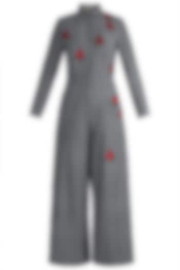 Grey Embroidered Jumpsuit by Shahin Mannan