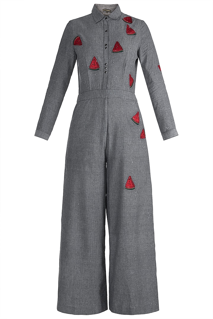 Grey Embroidered Jumpsuit by Shahin Mannan at Pernia's Pop Up Shop