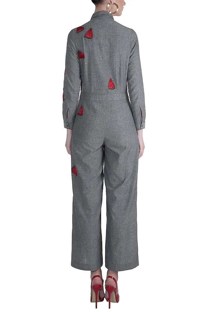 Grey Embroidered Jumpsuit by Shahin Mannan at Pernia's Pop Up Shop