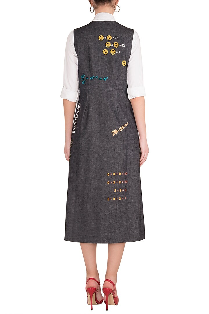 Dark Grey Embroidered Front Open Cocktail Dress by Shahin Mannan at Pernia's Pop Up Shop