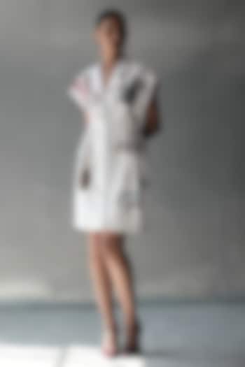 White Japanese Crepe Bug Embroidered Mini Cocktail Dress by Shahin Mannan at Pernia's Pop Up Shop
