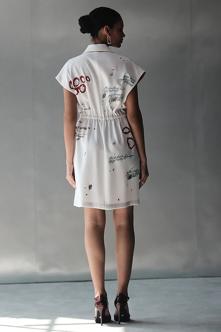 White Japanese Crepe Bug Embroidered Mini Cocktail Dress by Shahin Mannan at Pernia's Pop Up Shop