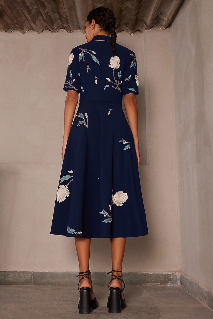 Navy Blue Japanese Crepe Cocktail Dress by Shahin Mannan at Pernia's Pop Up Shop