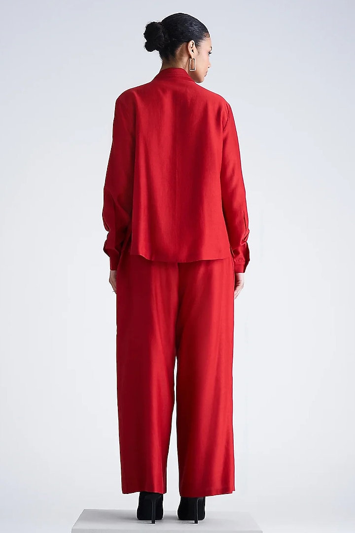 Red Silk Chanderi Hand Embroidered Co-Ord Set by Shahin Mannan at Pernia's Pop Up Shop