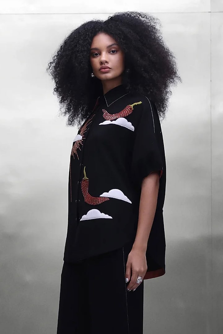 Black Japanese Crepe Embroidered Co-Ord Set by Shahin Mannan at Pernia's Pop Up Shop