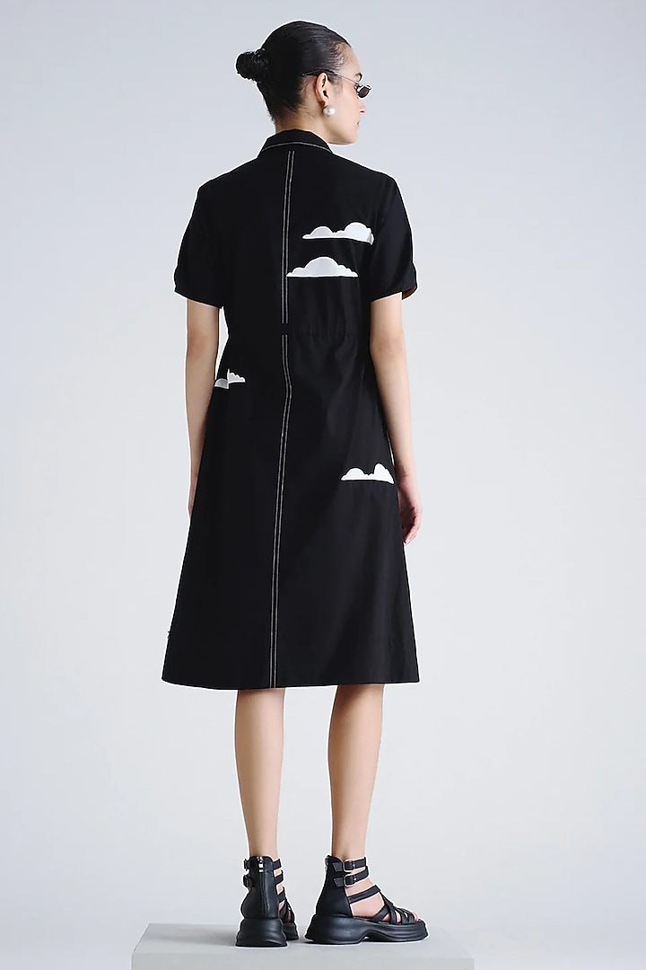 Black Poplin Embroidered Midi Vacation Dress by Shahin Mannan at Pernia's Pop Up Shop