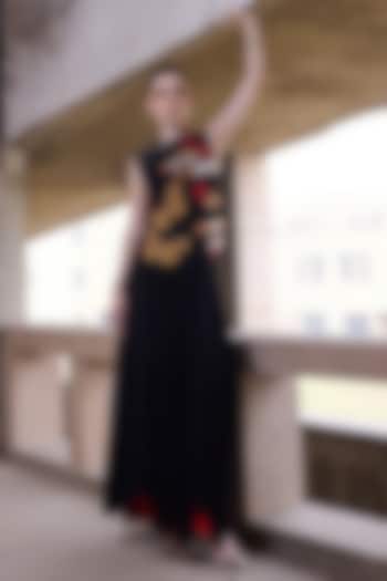 Black Japanese Crepe Skirt Set by Shahin Mannan at Pernia's Pop Up Shop