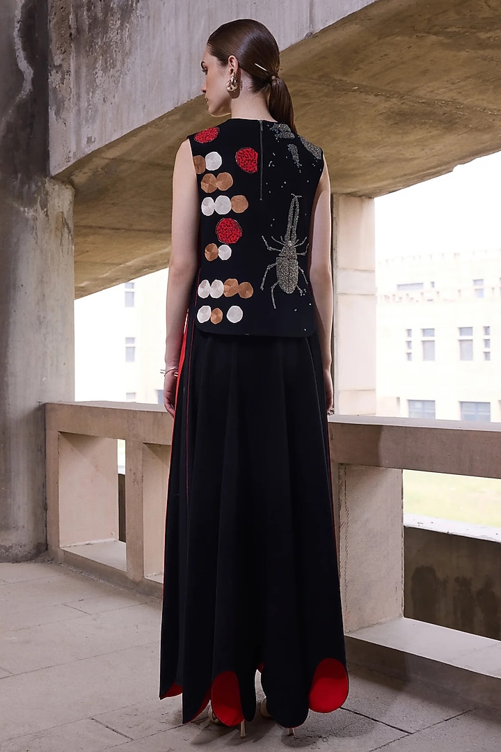 Black Japanese Crepe Skirt Set by Shahin Mannan at Pernia's Pop Up Shop
