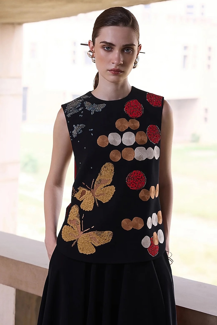 Black Japanese Crepe Skirt Set by Shahin Mannan at Pernia's Pop Up Shop