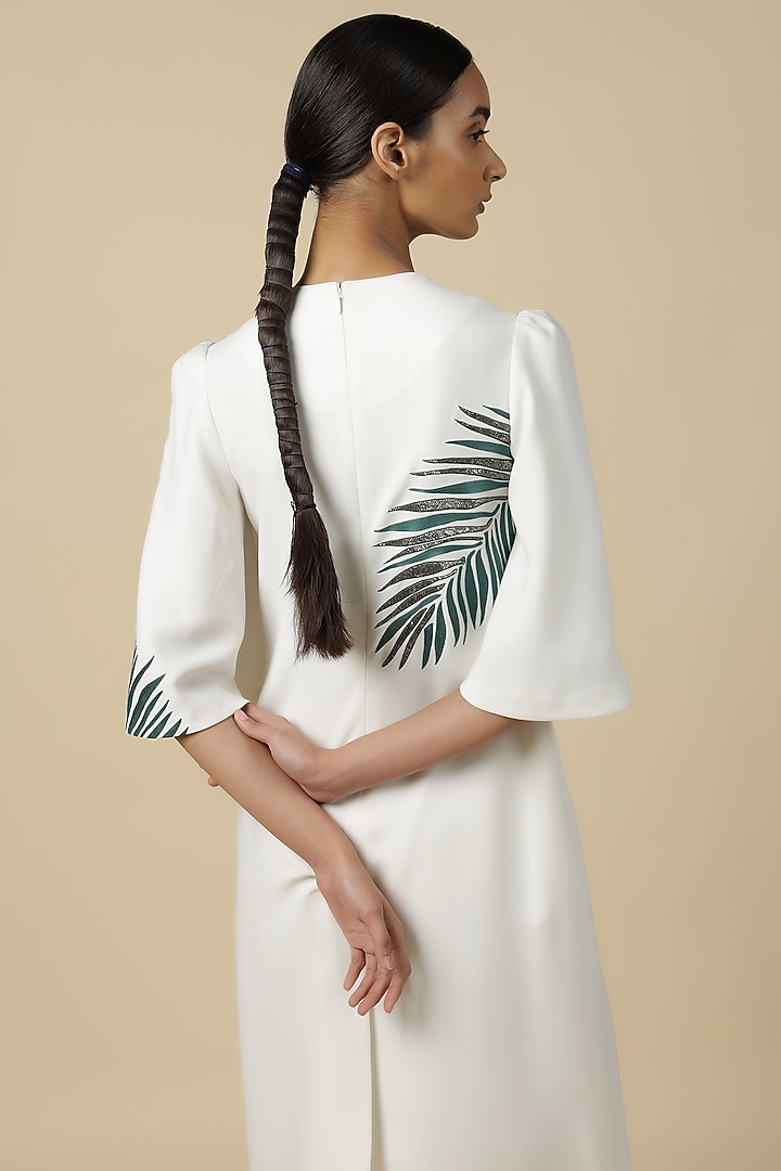 White Satin Crepe Embroidered Cocktail Dress by Shahin Mannan at Pernia's Pop Up Shop