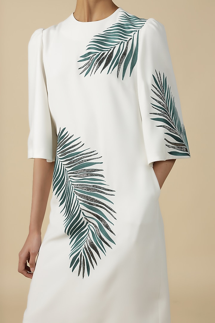White Satin Crepe Embroidered Cocktail Dress by Shahin Mannan at Pernia's Pop Up Shop