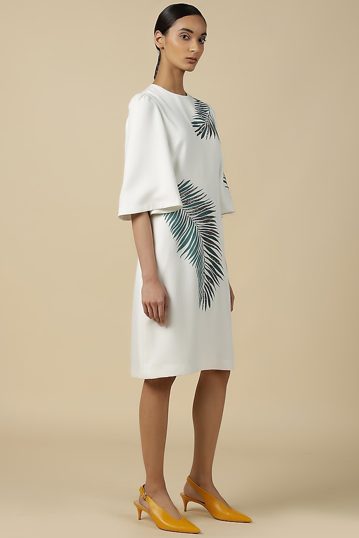 White Satin Crepe Embroidered Cocktail Dress by Shahin Mannan at Pernia's Pop Up Shop