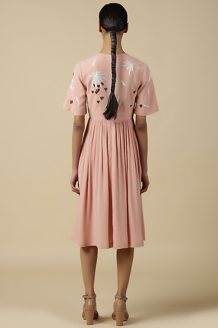 Peach Viscose Crepe Gathered Cocktail Dress by Shahin Mannan at Pernia's Pop Up Shop