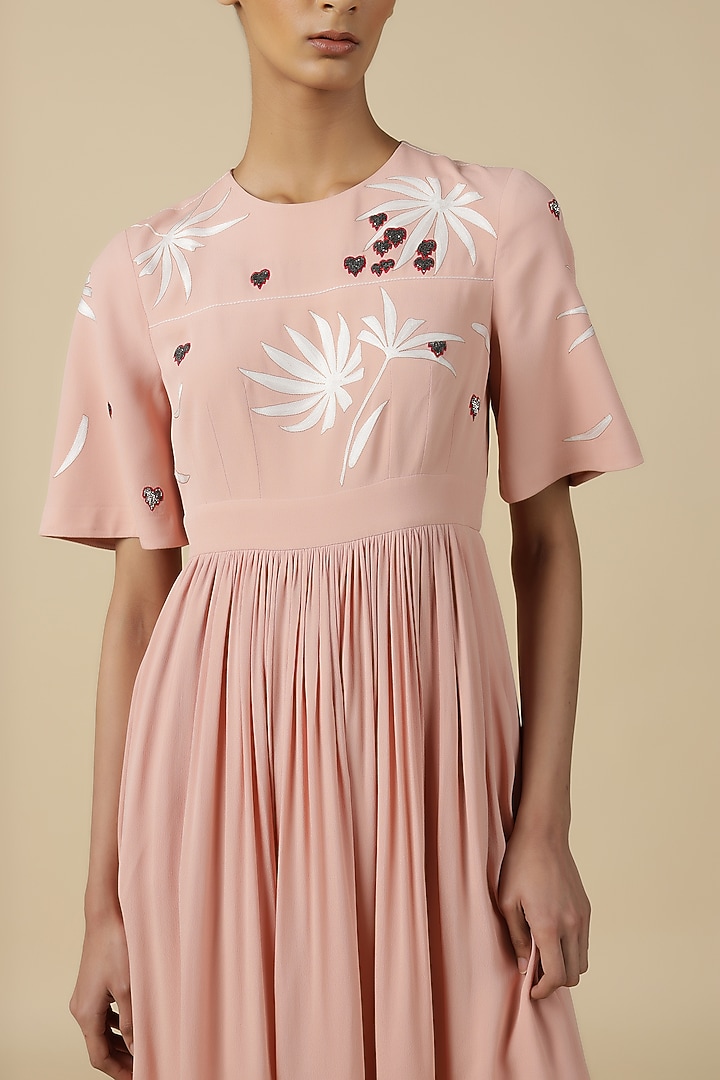 Peach Viscose Crepe Gathered Cocktail Dress by Shahin Mannan at Pernia's Pop Up Shop