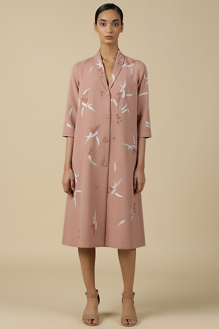 Old Rose Double Crepe Embroidered Cocktail Dress by Shahin Mannan at Pernia's Pop Up Shop