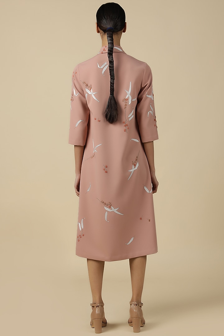 Old Rose Double Crepe Embroidered Cocktail Dress by Shahin Mannan at Pernia's Pop Up Shop