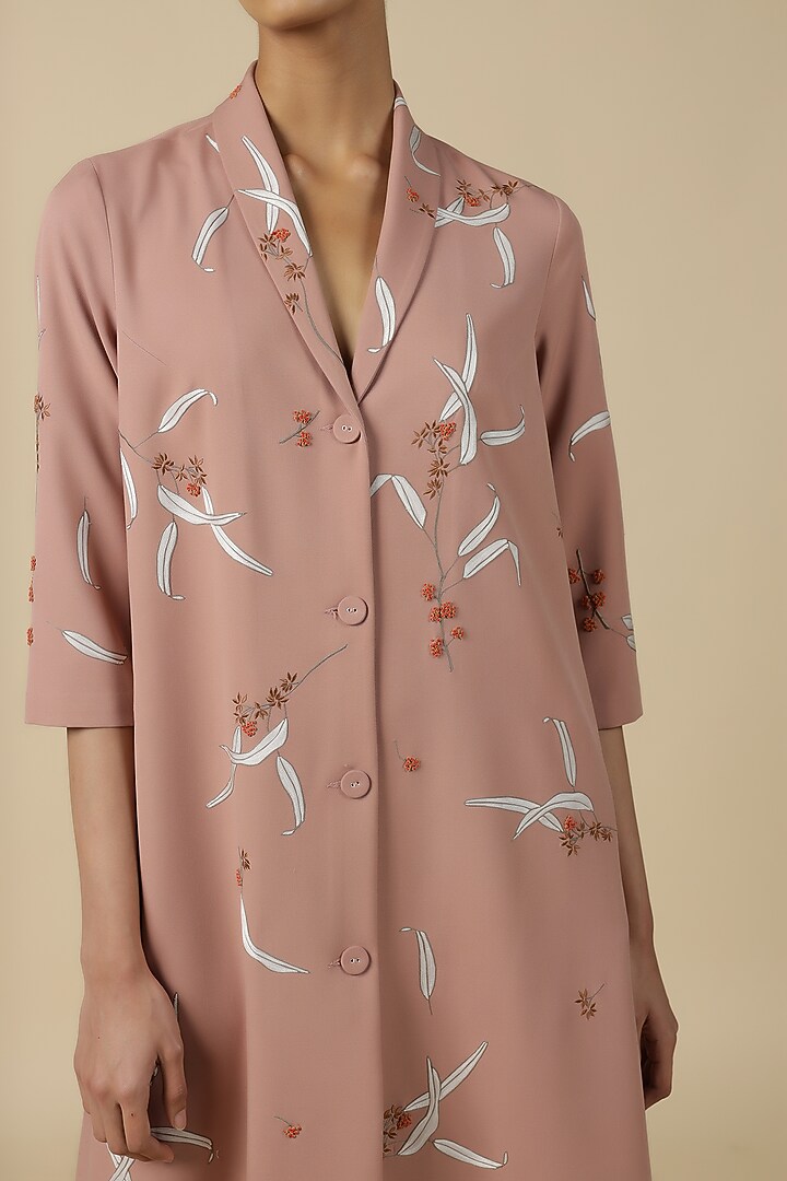Old Rose Double Crepe Embroidered Cocktail Dress by Shahin Mannan at Pernia's Pop Up Shop