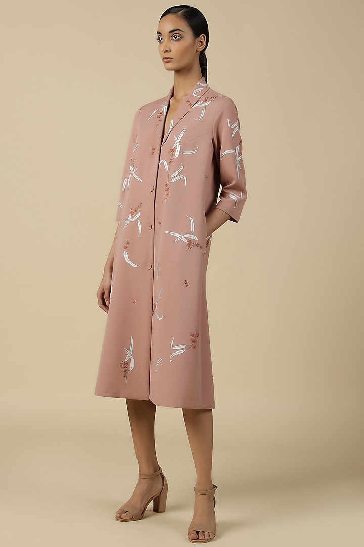 Old Rose Double Crepe Embroidered Cocktail Dress by Shahin Mannan at Pernia's Pop Up Shop