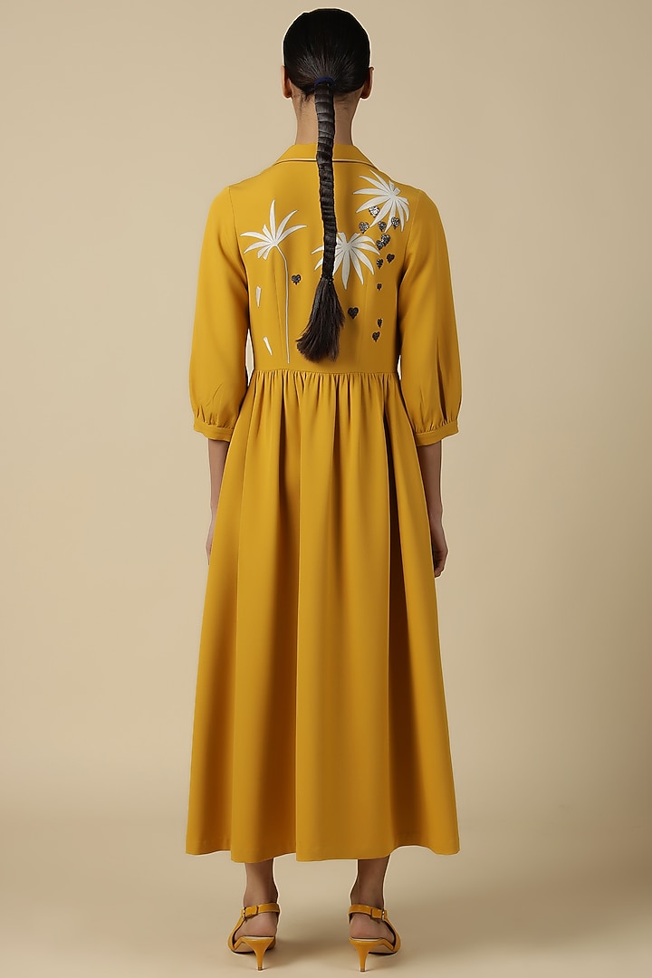 Yellow Double Crepe Embroidered Cocktail Dress by Shahin Mannan at Pernia's Pop Up Shop