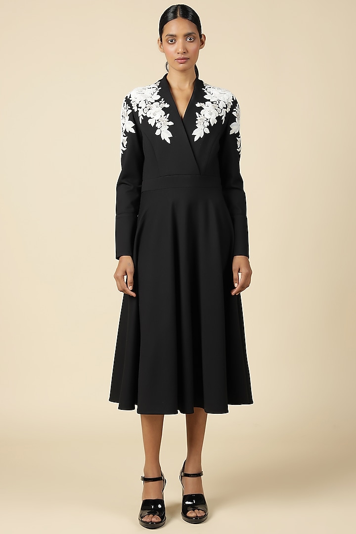 Black Jersey Hand Embroidered Cocktail Dress by Shahin Mannan at Pernia's Pop Up Shop