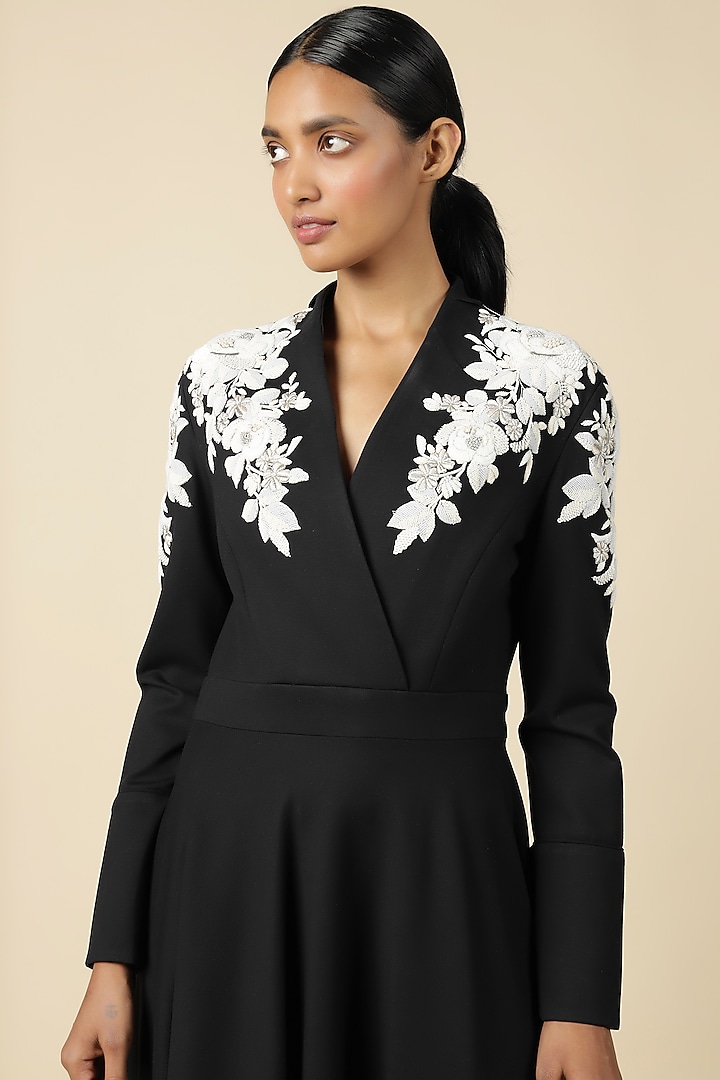 Black Jersey Hand Embroidered Cocktail Dress by Shahin Mannan at Pernia's Pop Up Shop