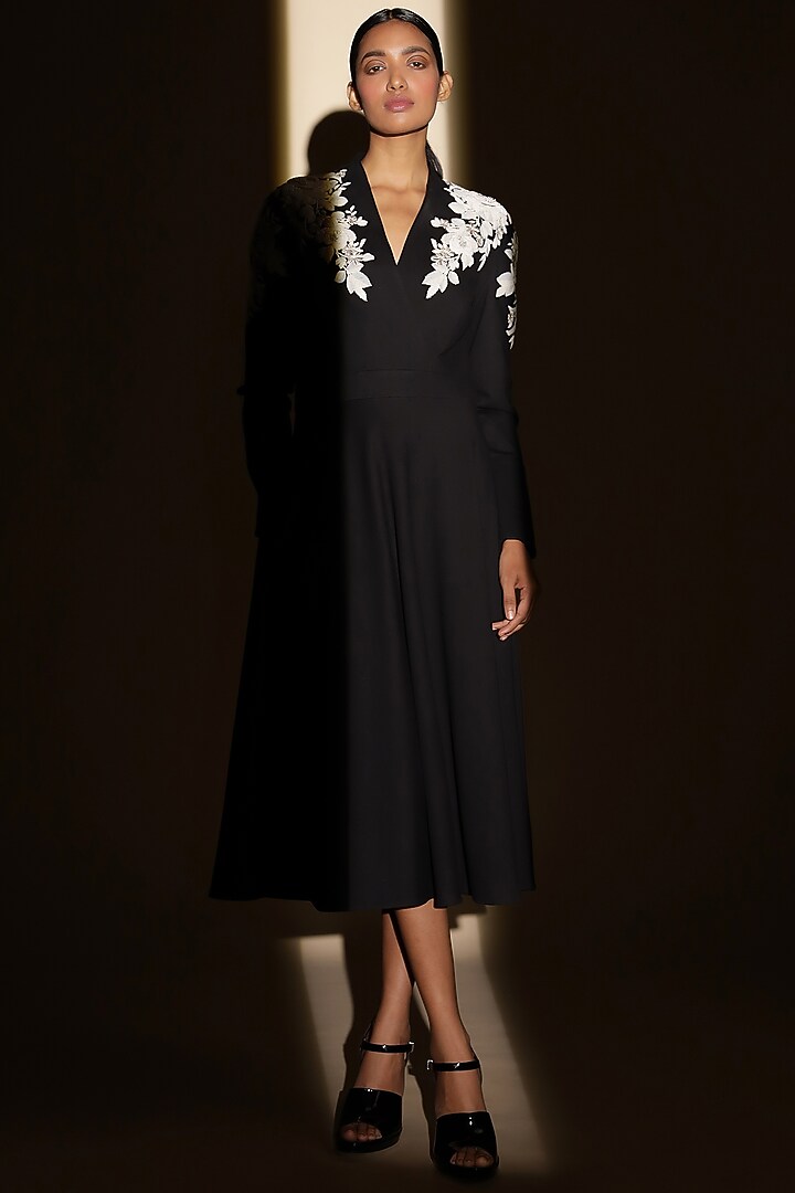 Black Jersey Hand Embroidered Cocktail Dress by Shahin Mannan at Pernia's Pop Up Shop