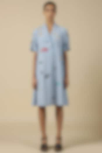 Light Blue Chambray Embroidered Dress by Shahin Mannan at Pernia's Pop Up Shop