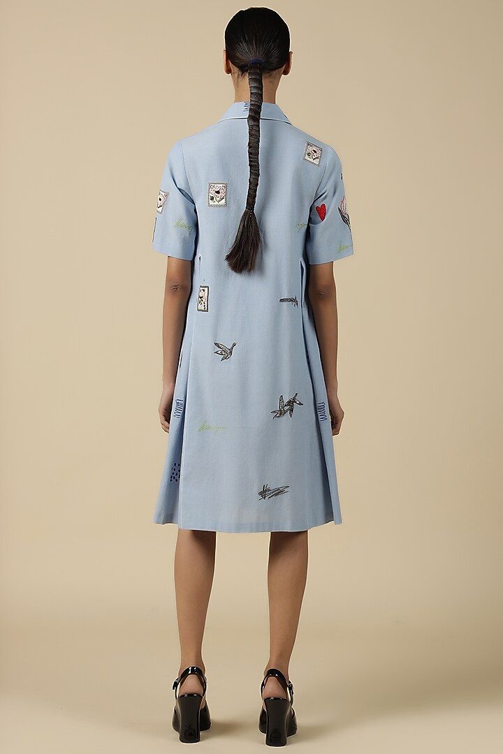 Light Blue Chambray Embroidered Vacation Dress by Shahin Mannan at Pernia's Pop Up Shop