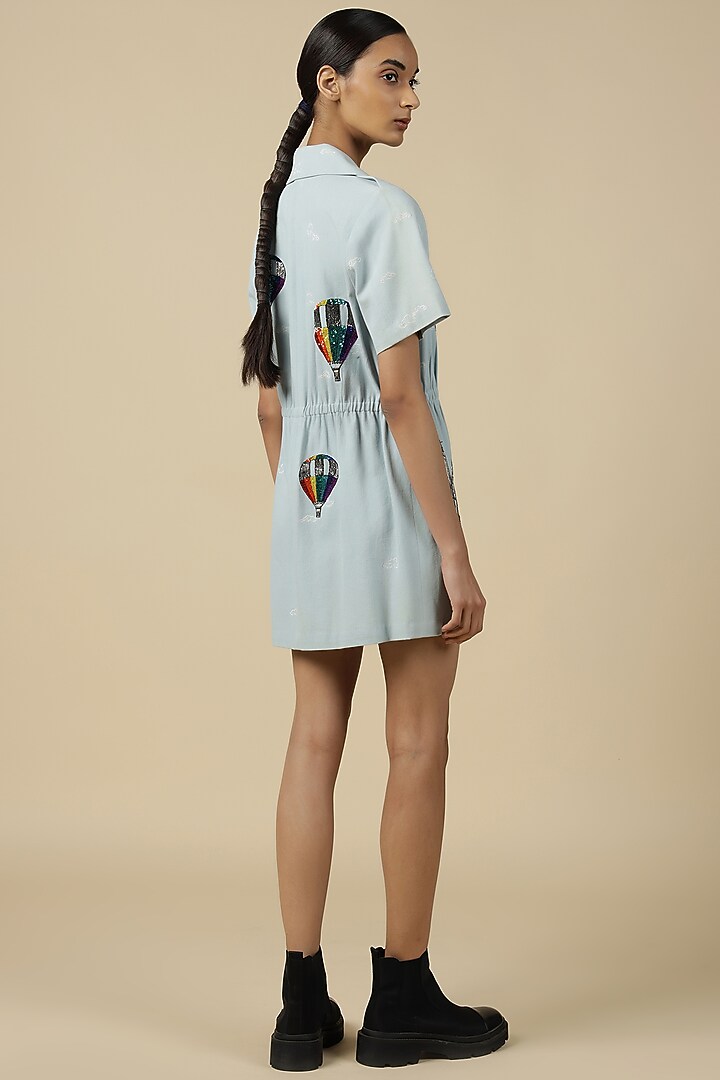 Ice Blue Denim Coat Cocktail Dress by Shahin Mannan at Pernia's Pop Up Shop