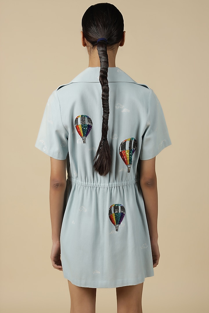 Ice Blue Denim Coat Cocktail Dress by Shahin Mannan at Pernia's Pop Up Shop