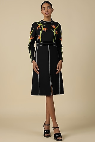 Black Jersey Embroidered Dress by Shahin Mannan
