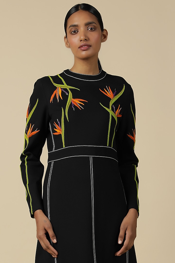 Black Jersey Embroidered Party Wear Dress by Shahin Mannan at Pernia's Pop Up Shop