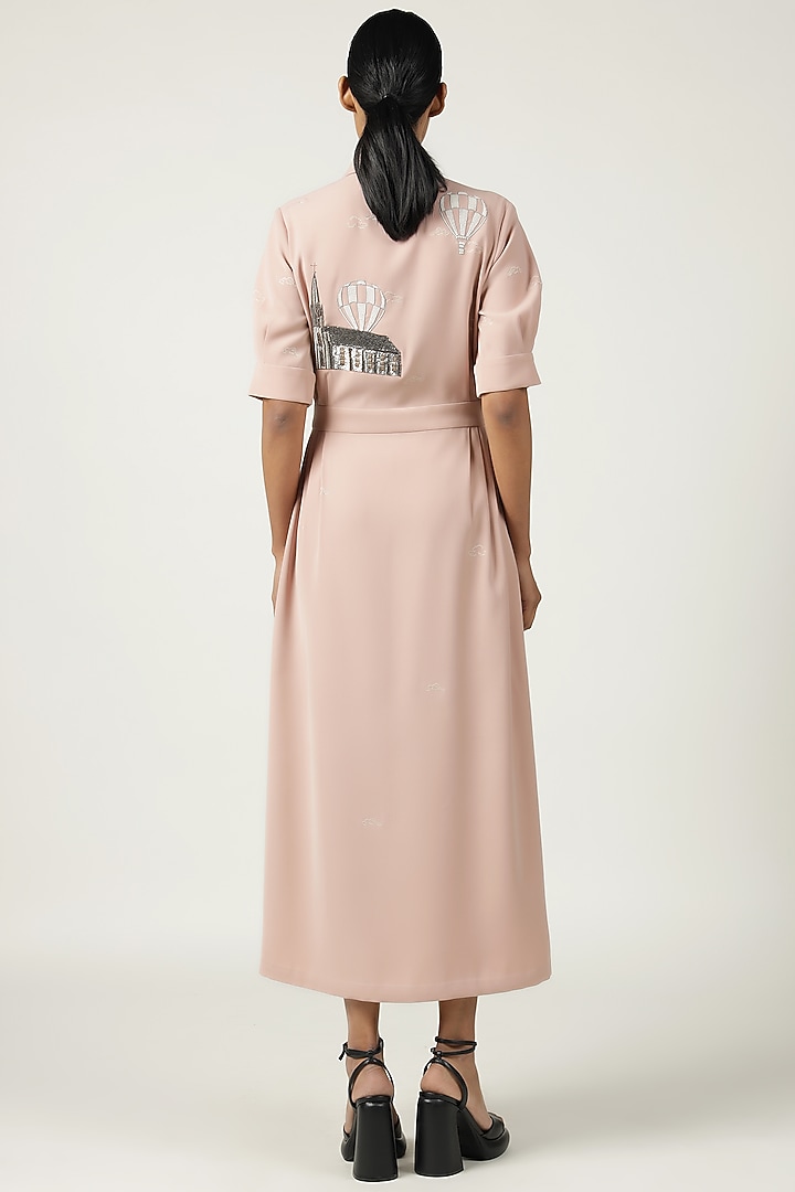 Pink Sand Japanese Crepe Cocktail Shirt Dress by Shahin Mannan at Pernia's Pop Up Shop